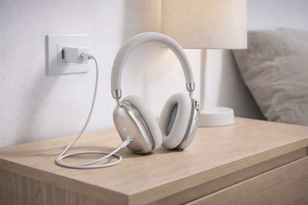 HAVIT Space S1 wireless noise cancelling headphones on a picnic mat in a park with lifestyle text