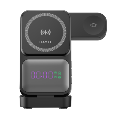 HAVIT 3-in-1 wireless charging stand with phone pad, smartwatch dock and digital LED display