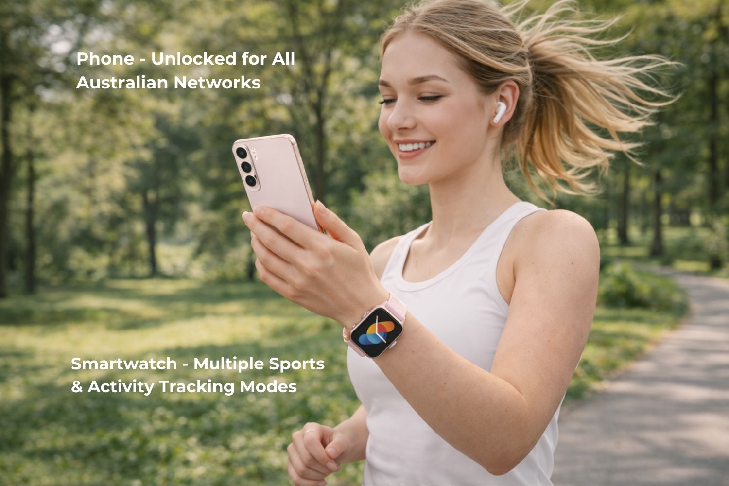 Woman wearing smartwatch while jogging