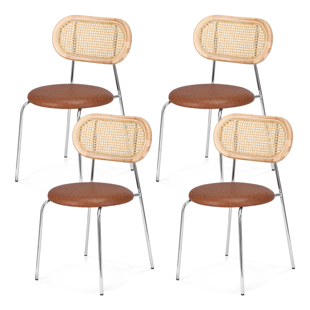 Artiss PU leather rattan dining chairs, set of 4