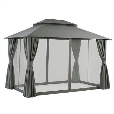 Instahut 3x4m Gazebo Canopy Outdoor Steel Frame with Curtains – Grey